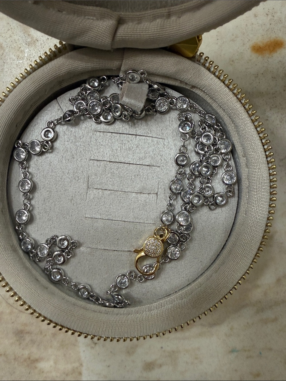 Two-Tone Crystal Station Necklace - Silver with Gold Accent